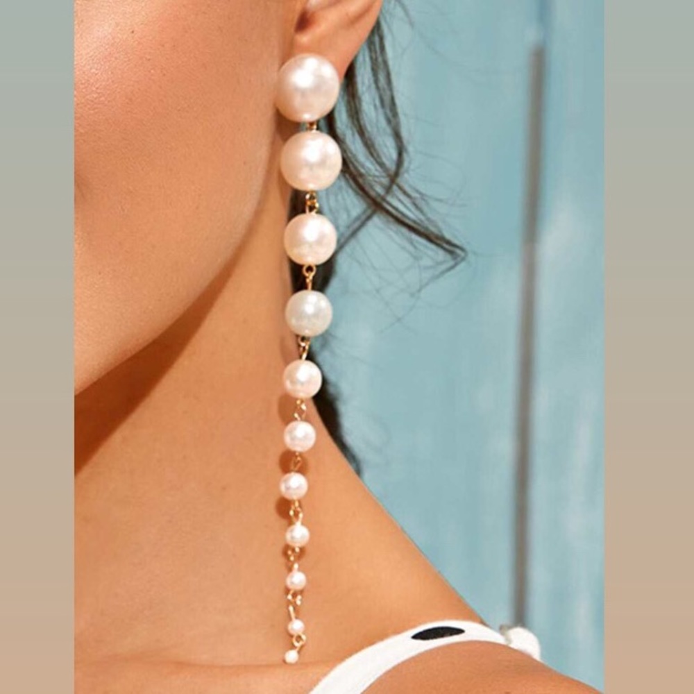 Faux Pearl Long Drop Earrings